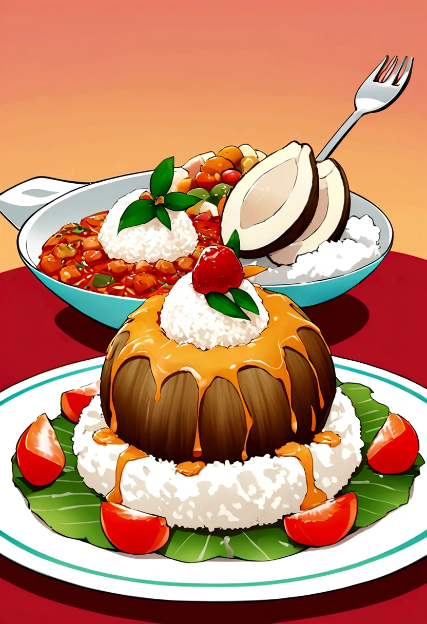 Vector illustration of wrap coconut milk rice called 'nasi lemak bungkus'. Popular breakfast at Malaysia.