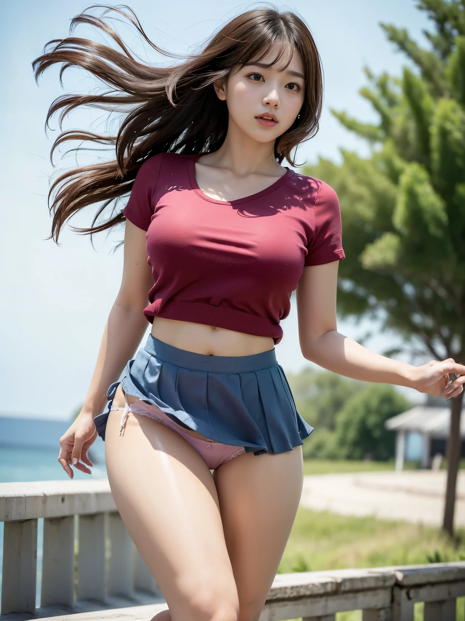 Please correct the depiction of the hands and the hem of the skirt.。