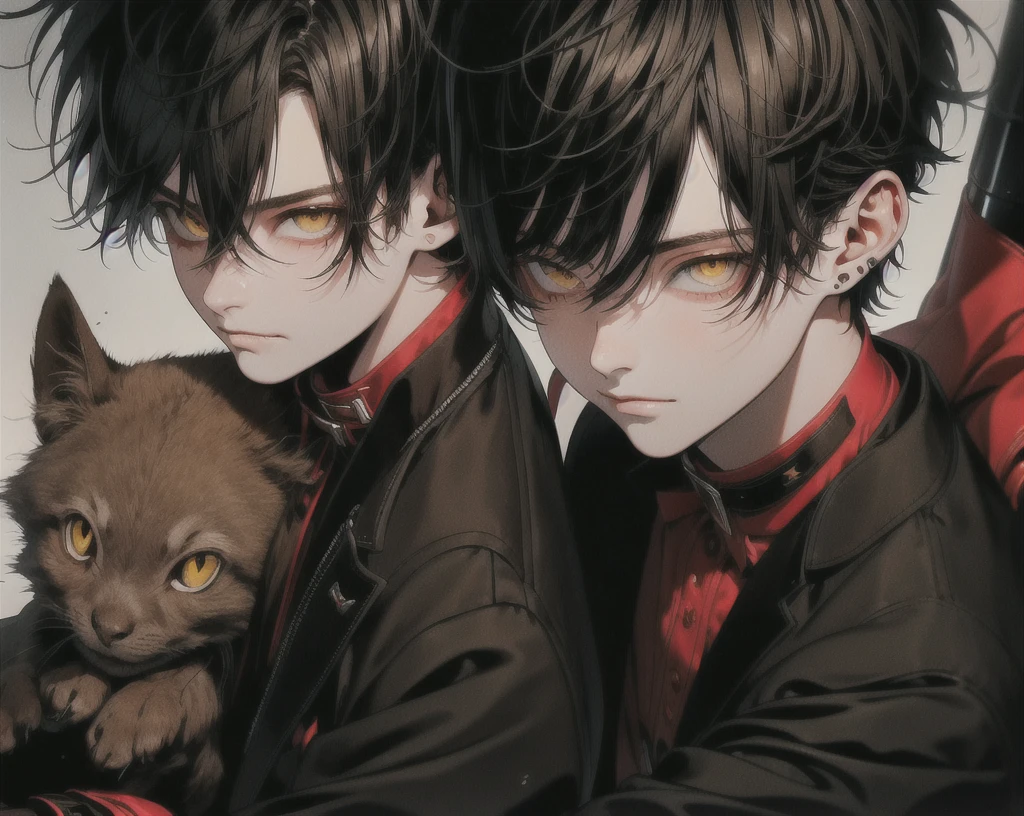 (masterpiece)​, (best quality), (expressive eyes)​, (perfect face)​, (Man)​, (brown hair)​, ((slightly messy hair)), (((short hair)))​, (yellow eyes)​, sly smile, ((red tuxedo))​, (Black long-legged suit)​, (black gloves)​, (dark brown leather shoes)​, (((handsome guy))​)​, ((sly look confident)​)​, outdoors city,​ (super highly detailed)​