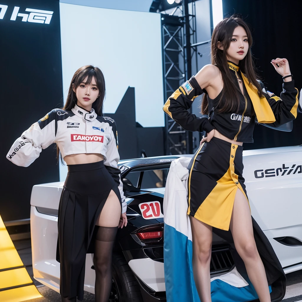 Cool woman、Colorful costumes、F1 Driver Cosplay、Colorful costumes、Clothing with company logo、Grid Girlsのカラフルで派手な衣装、Grid Girls、Perfect Face、Paddock Girls、Harem、motor Show、tights、Bodycon Costumes、Grid Girls、Russia、Grid Girlsのコスプレ、belly button、Pleated skirt、Bodycon Costumes、Photographed in a sexy pose