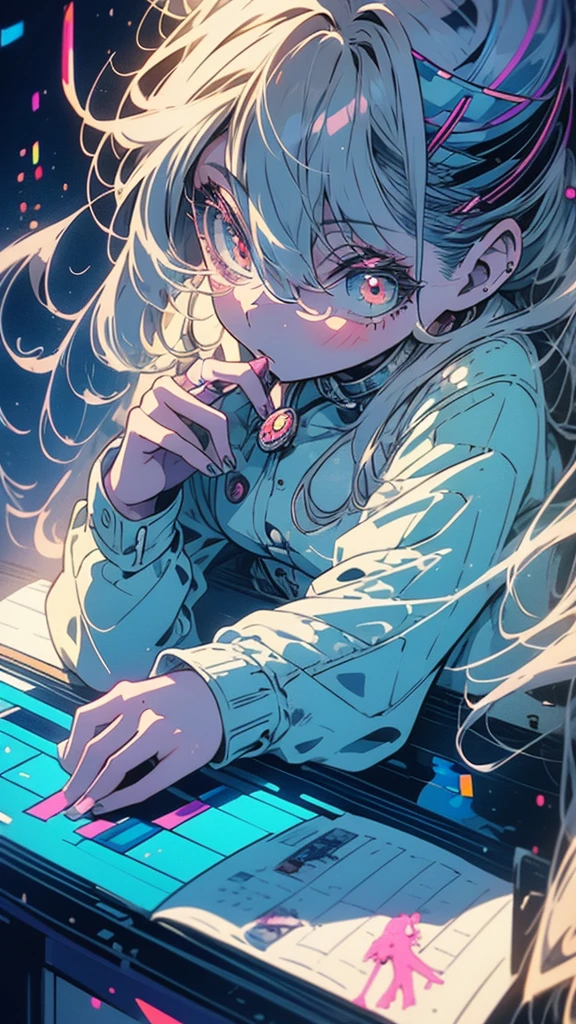 Cartoon girl sitting at a desk with a laptop, Manga style illustration, Digital anime illustration, In the art style of Bouwater, In the style of digital illustration, Illustration Style, Beautiful illustrations, Cute and detailed digital art, Beautiful digital illustrations, Great art style, Trending on artstration, Professional Illustration, Cute digital art, Reproduction illustrations, Beautiful drawing style