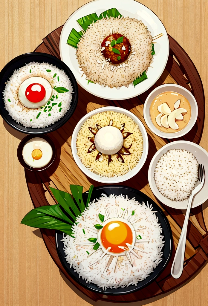 Vector illustration of wrap coconut milk rice called 'nasi lemak bungkus'. Popular breakfast at Malaysia.