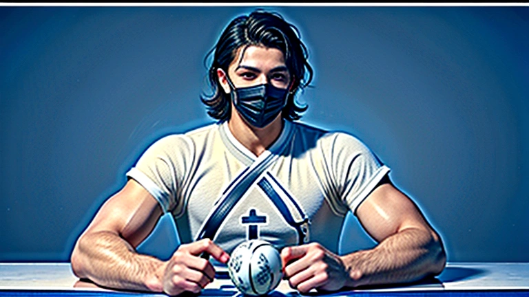 Alafid (Arafed) Football player with mask on his face, Martial Arts, Inspired by Jules Tavernier, Ronaldo Nazario, mohamed chahin style, tumblr, France人的面部特征, France, mohamed chahin, Memes, Ronaldo Nazario fenomeno, Muhammad fades away, maximus jacobs, Neymar in GTA V, Raphael, He wears an eyepatch, , a skin