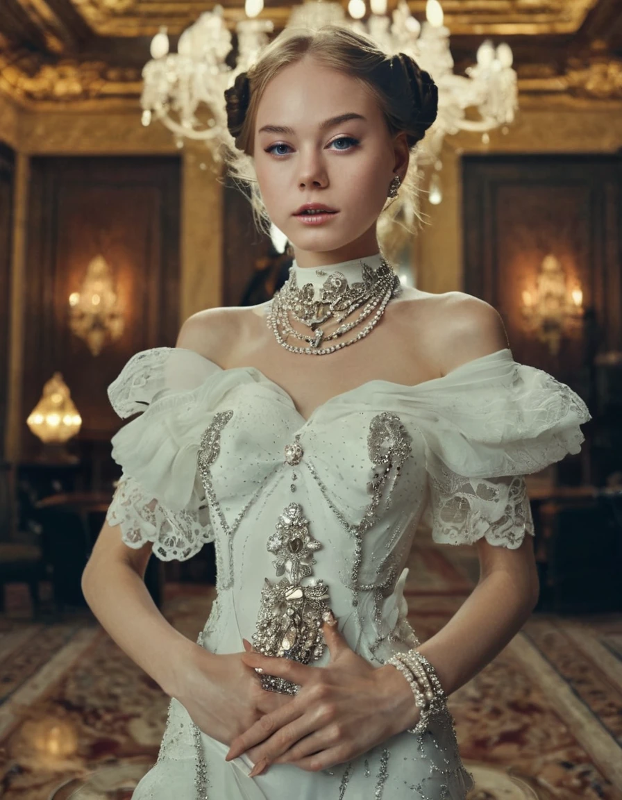 (NancyAce woman) by nikolay makovsky wearing a Alexander McQueen elegant dress and accessories and jewelry, 4k HDR high resolution; detailed Panasonic Varicam film still promotional image Fujinon 14mm focal length; low contrast dramatic lighting unreal engine 5 cinematic color grading composition and effects makeup design trending on artstation oct background by Myoung Ho Lee