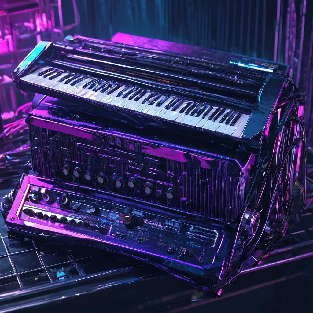 (best quality, masterpiece, ultra detailed, ultra high res, photorealistic, raw photo, absurdres, absolutely resolution), musical instrument, cyber punk