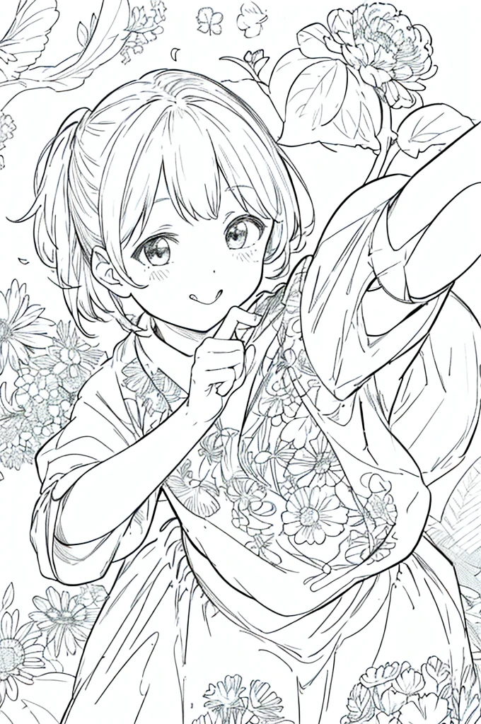 The work is by a master、Best Quality、cute、Line drawing of a person sticking out their tongue、Monochrome、