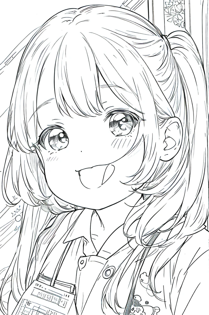The work is by a master、Best Quality、cute、Line drawing of a person sticking out their tongue、Monochrome、