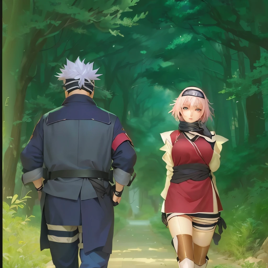 شخصيتان من شخصيات Anime في غابة بها أشجار وشجيرات, Sakura هارونو in slug sage mode, هارونو Sakura, Sakura هارونو, Kakashi hatake, Sakura, From naruto , Kakashi, Anime style, Anime, , أسلوب Anime
