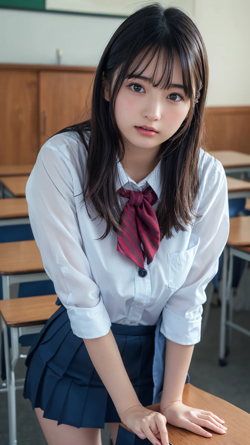 Tabletop, highest quality, Japanese Girls,One Girl, 8k, RAW Photos, highest quality, Tabletop, Debtdebt:1.2, Highly detailed RAW color photos, Professional photos, (Realistic, Realistic:1.37), (Highly detailed skins:1.2), Ultra-high resolution, (Lenz 50mm), (debt/1.2),Exquisitely drawn eyes,Gazing at the audience,
One Girlと別れる (Many elderly people:1.4), Beautiful Face, cute,(smile:1.05),(20-year-old, Wide Hips,Straight hair, (short hair), iris, white and fine-grained skin,Small Mouth, high cheekbones (meaning), Sexy pose,(Leaning forward:1.3),(The to the debtW:1.1),White panties、Korean Idol、Nogizaka Idol、Carving an idol pose、Adult、、(Tabletop, highest quality:1.3), (Ultra-fine 8K CG:1.2), (Ultra-realistic:1.35), (Realistic:1.45), (Realistic:1.4), Cowboy Shot,
Beautiful Japanese Women, 22 years old, Supermodel, Japanese Idols, , (Sitting at a desk:1.1), (school uniform:1.4), (Skirt flip:1.6),
(School classroom background:1.1),