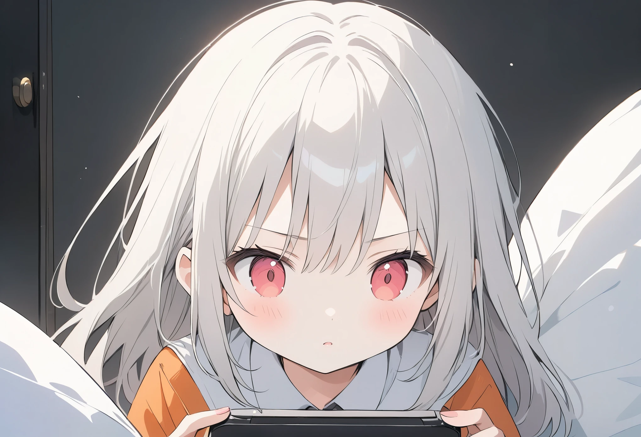 Vivid colors,,Anime Drawing,Golden Ratio,Very detailed、Very absurd、超High resolution, Attention to detail, high quality, High resolution, 最high quality, 4K, 8K,Girl playing games in room、1People Girls、cute、Anxious face,15 years old