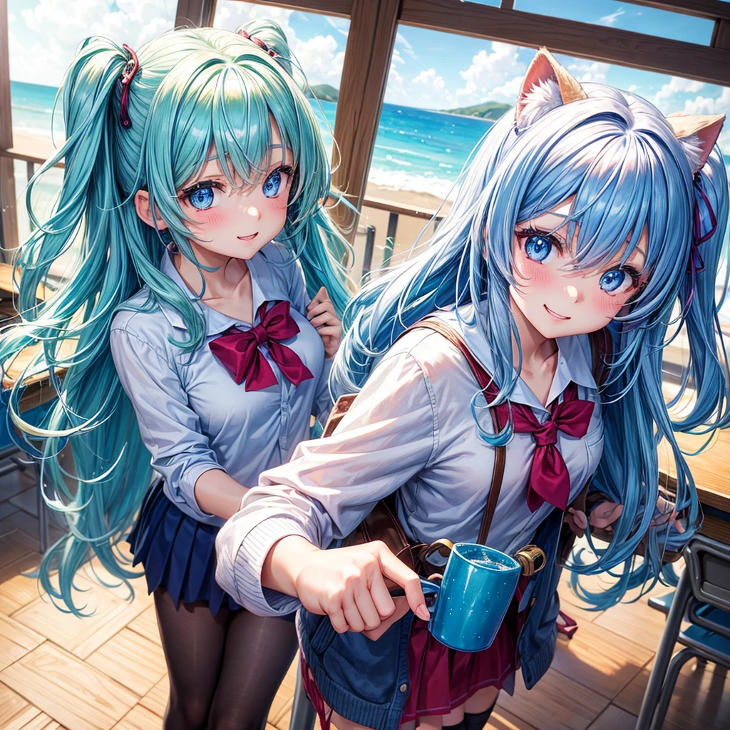 middle School girls,smile,Best Quality,cute水着,bikini,Ocean,Colorful eyes,Several girls are depicted,cardigan,8K,Highest quality,Long Hair,cute,fluffy,Angel,Long Hair,blue eyes,School,classroom,perfection,masterpiece,Have sparkling eyes,tights,Horny girl,Naughty Girls,美しいcute女の子,Horny girl,Beautiful girl,Multi-colored hair,Latest Fashion, girl,