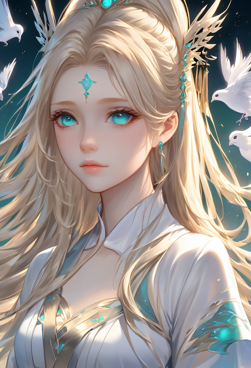 ((Highest quality)), ((masterpiece)), (detailed), ((Perfect Face)),euphilia, One Girl,Anime girl with long blonde hair and dark turquoise eyes in a white dress, Trending on cgstation, artwork in the style of Gwaiz, Gwaiz, Smooth anime CG art, detailedなデジタルアニメアート, Anime Goddess, Fantasy art style, palace ， Girl in Hanfu, Beautiful young wind spirit, Beautiful Anime Girls, ! Dream Art Germ,