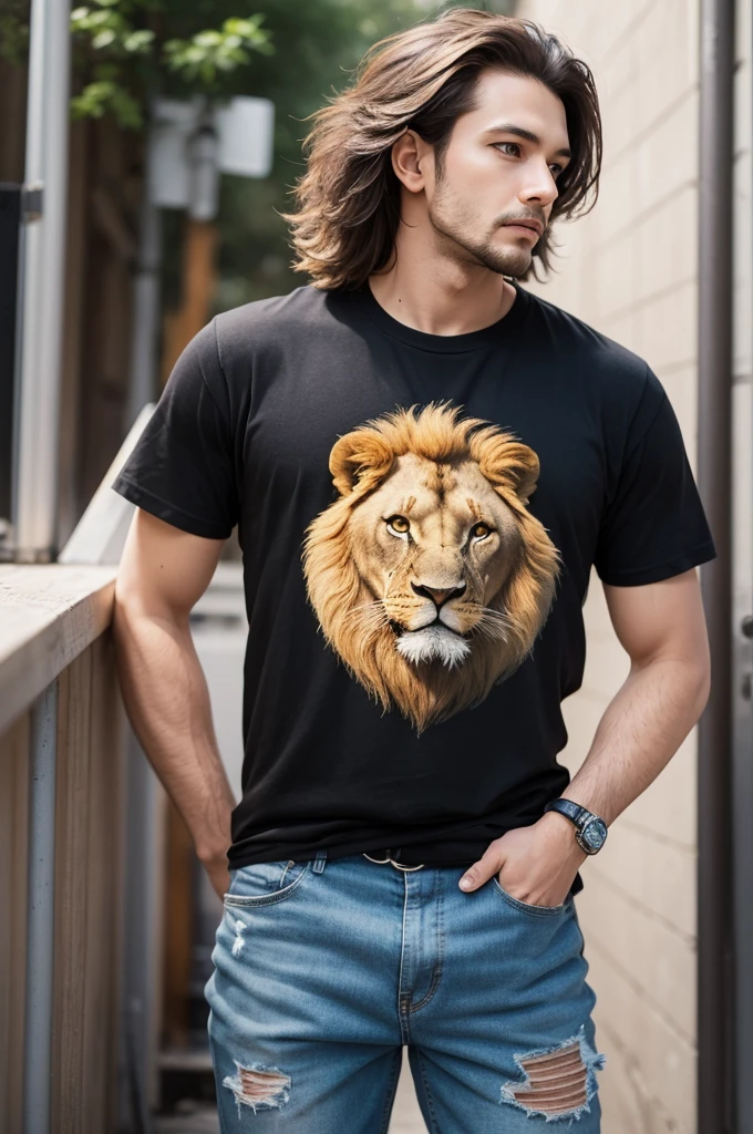 Help me create a t-shirt with a third party print and a lion