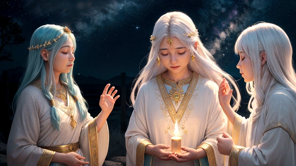 "Description: Illustrate a scene where individuals share their near-death experiences and spiritual encounters. Show diverse people recounting their stories with awe and wonder, surrounded by ethereal light and symbols of divine presence. Capture the intensity and transformative impact of these experiences on their lives.
Details: Use soft, luminous lighting and gentle colors to create a sense of mystical and spiritual atmosphere. Include elements such as angelic figures, radiant glows, and subtle celestial backgrounds to symbolize the divine nature of these encounters. Show expressions of awe, reflection, and profound emotion on the faces of those sharing their testimonies, conveying the depth of their spiritual revelations."