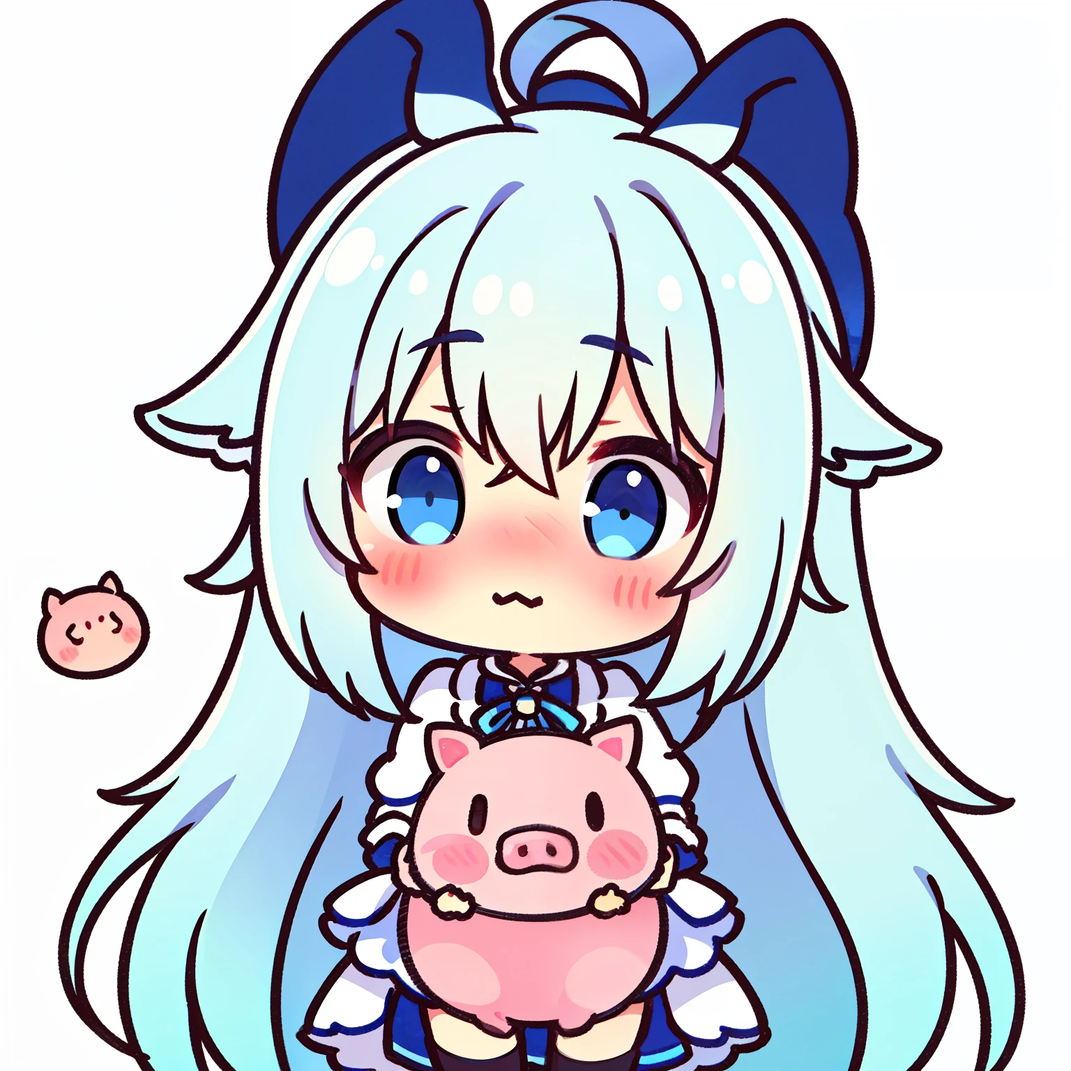masterpiece，best quality，girl，Long hair，Pig head，Messy hair，Blue-white gradient hair，Simple background，Shy face，Shy face，Blush，详细的girlavatar，avatar，Third view，9 emoticons