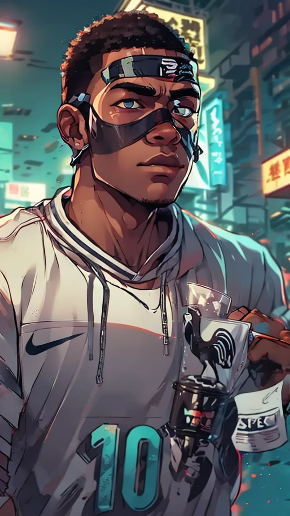 Alafid (Arafed) Football player with mask on his face, Martial Arts, Inspired by Jules Tavernier, Ronaldo Nazario, mohamed chahin style, tumblr, France人的面部特征, France, mohamed chahin, Memes, Ronaldo Nazario fenomeno, Muhammad fades away, maximus jacobs, Neymar in GTA V, Raphael, He wears an eyepatch, baby, a skin