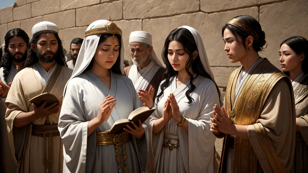 "Description: Create a scene depicting individuals experiencing visions of ancient biblical truths. Show diverse people from different historical periods and cultures receiving visions that affirm biblical teachings. Illustrate scenes of revelation, clarity, and spiritual guidance as these visions illuminate their understanding and faith.
Details: Use a blend of historical and contemporary settings to depict the visions, emphasizing continuity and relevance across time. Incorporate symbolic elements such as scrolls, celestial symbols, and sacred texts to underscore the connection to biblical truths. Show expressions of contemplation, enlightenment, and spiritual awakening on the faces of those receiving the visions, reflecting the profound impact on their faith journeys.
"