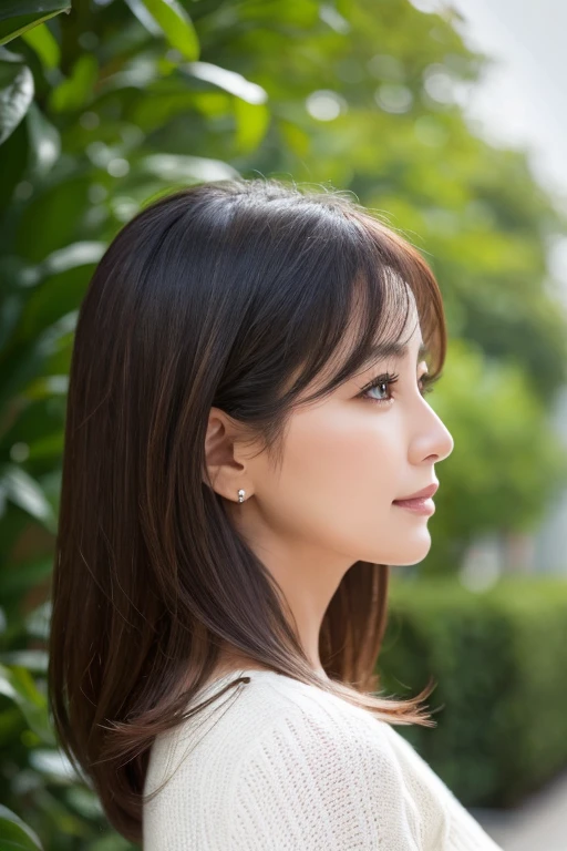 45age woman profile Gentle features Medium Hair