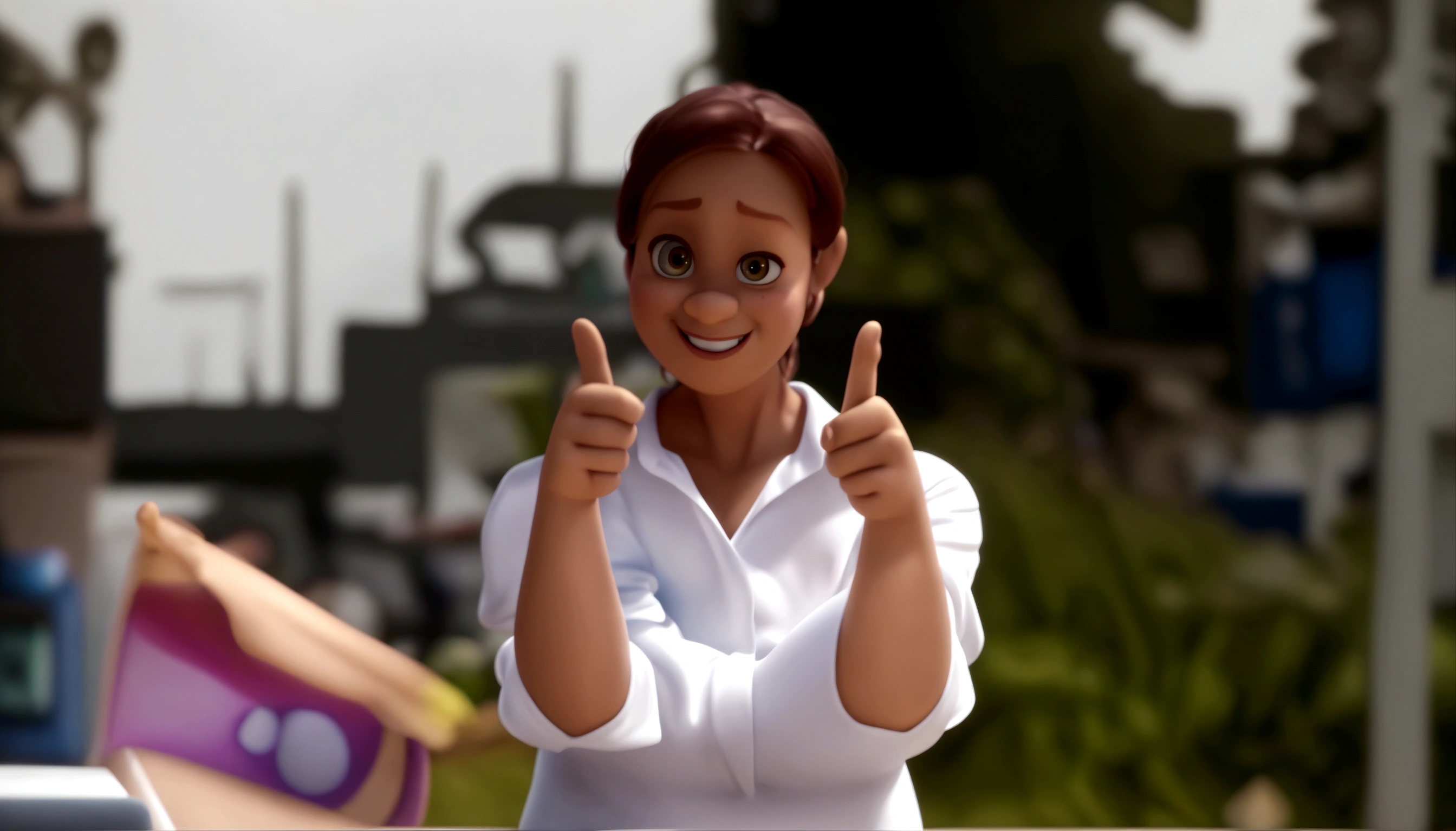 Cartoon character of a woman in a white shirt, an animated character, stylized character, animation style rendering, 3d stylized, Arnold Maya rendering, Stylized 3D rendering, toon render screenshot, 3d character, 3d character, Stylized 3D rendering, 3D character rendering, cartoon character, Personagem de close up, character posing, (Pixar-style) (master part:1.2) (bokeh) (best qualityer) (skin detailed) (detailed texture) (8K) (Argilla) (cinematic lighting) (sharp focus,Sit down and lift your upper body) "Full-body image"