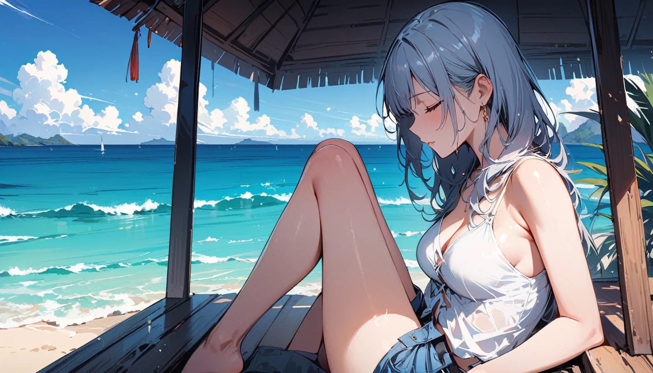 (masterpiece, Highest quality:1.2), 1 Girl, alone,Eyes open,relaxing,Tropical atmosphere,Ocean