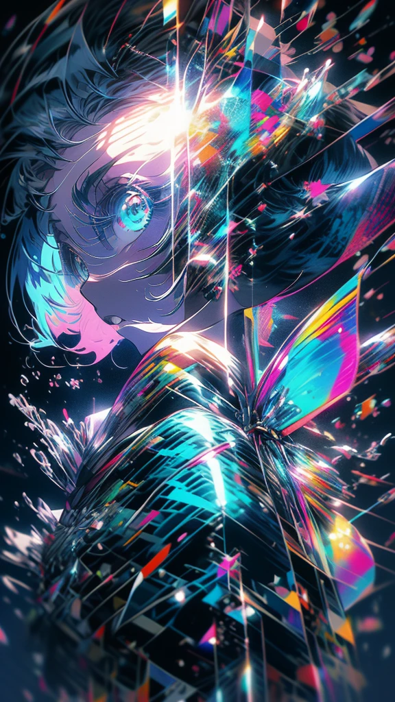 Blue-haired side ponytail,Design clothing,Seven-doppelganger shot,Anime style 4K,Anime girl with teal hair,High quality anime art style,Standing painting,Splash ink background,Blue Themes。