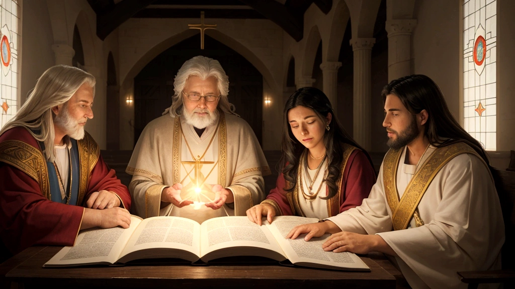 "Description: Illustrate the transformative power of divine encounters through the testimonies of Don Piper, Mary Neal, Colton Burpo, and historical figures like the apostle Paul. Show scenes of spiritual revelation, inner transformation, and renewed faith as these individuals recount their encounters with Heaven and the enduring hope of eternal life.

Details: Use warm, inviting colors and soft lighting to convey a sense of spiritual warmth and connection. Include elements such as open Bibles, heavenly imagery, and symbols of faith that unite these individuals in their shared experiences. Show expressions of gratitude, resilience, and spiritual growth on their faces, illustrating the profound impact of divine encounters on their personal journeys."