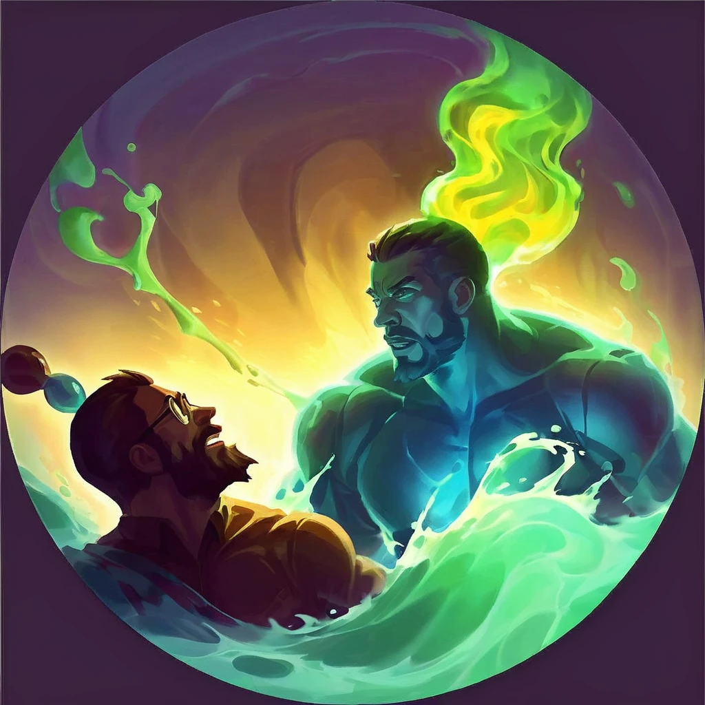 an icon of a guy with his breathing obstructed by a liquid, shadow, goo or light.