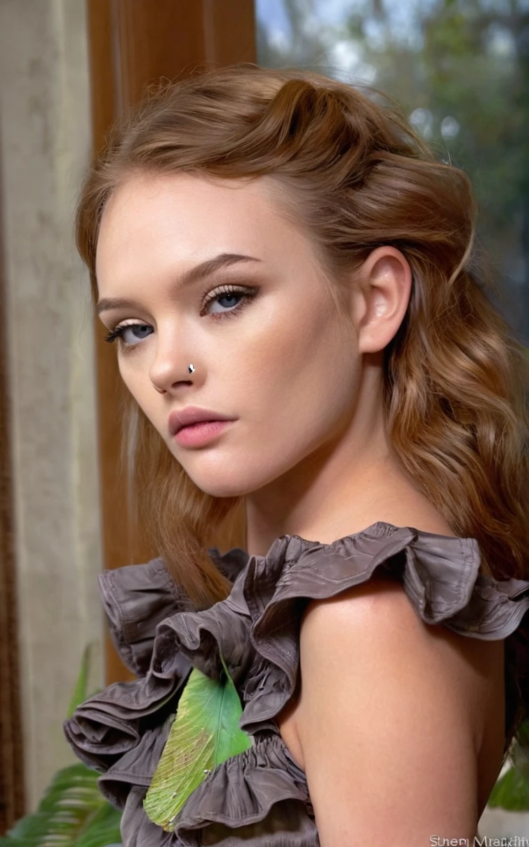 beauty photo, (upper body photo:1.3),
((ohwx woman)),
Contemplative gaze emerging from intricate ruffles of an Irene Neuwirth blouse. Subtle movement enhancing allure and mystery. Radiant emote conveyed through impeccable rendering by Steven Meisel, also renowned for his technical precision. Photographed with a leaf shutter Hasselblad H6D-400c and macro lens achieving ultra-shallow depth of field with balanced exposure.