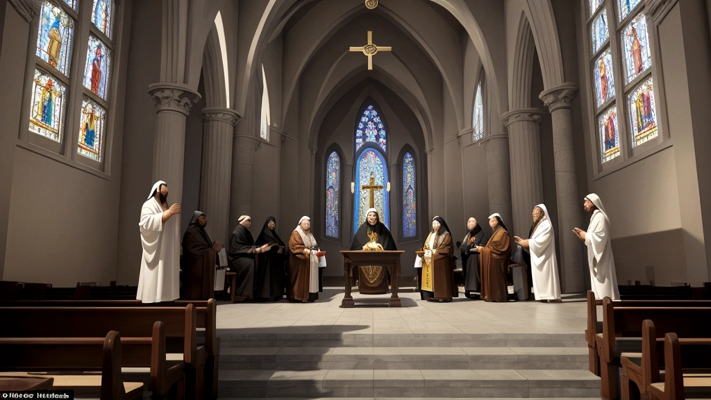"Description: Illustrate the diversity of interpretations about the afterlife within Christianity. Show a collage of scenes depicting different denominations and cultural influences, each offering unique perspectives on biblical teachings. Capture symbols and imagery representing traditional views of Heaven, Hell, and the resurrection alongside newer theological developments like Conditional Immortality and Universalism.

Details: Use a mosaic-like composition to depict various denominational settings, incorporating architectural styles, sacred symbols, and cultural elements that reflect their unique interpretations. Include diverse groups of believers engaged in prayer, study, and discussion, symbolizing their exploration of different theological perspectives. Show expressions of contemplation, curiosity, and unity amidst diversity, highlighting the evolving nature of Christian beliefs about the afterlife."