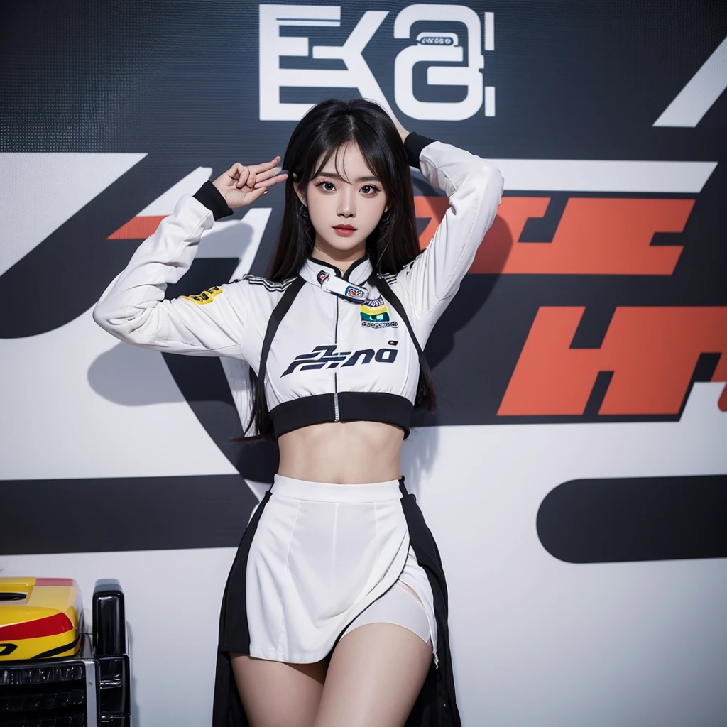 Cool woman、Colorful costumes、F1 Driver Cosplay、Colorful costumes、Clothing with company logo、Grid Girlsのカラフルで派手な衣装、Grid Girls、Perfect Face、Paddock Girls、Harem、motor Show、tights、Bodycon Costumes、Grid Girls、Russia、Grid Girlsのコスプレ、belly button、Pleated skirt、Bodycon Costumes、Photographed in a sexy pose