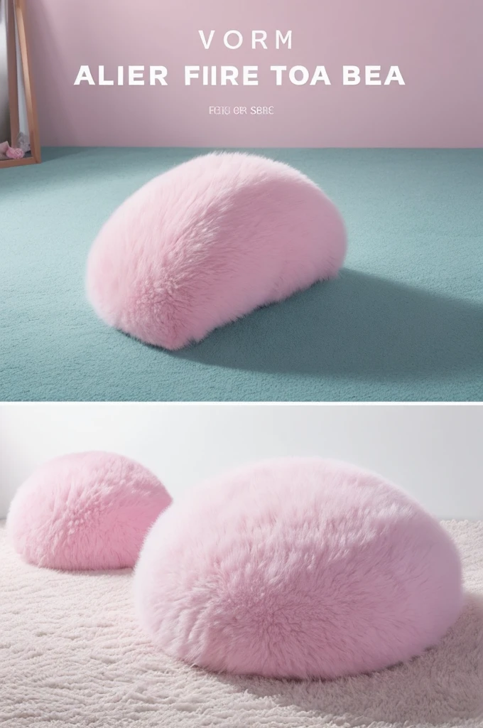 "Create a 3D text layout with the following text, exactly as specified:
PET SALON
PINK BEACH
Key requirements:
1. Text Accuracy:
- Ensure both lines are included exactly as written above
- There must be a blank line between 'PET SALON' and 'PINK BEACH'
2. Style and Texture:
- Use a fluffy, fur-like texture for all letters
- Color should be pastel pink
3. Perspective:
- Present the text in a straight-on, frontal view
- No perspective distortion; text should be perfectly aligned and centered
4. Floating Effect:
- Create the illusion that the text is floating in a white space
- Add subtle shadows beneath the text to suggest suspension
5. Background:
- Pure white background
- Subtle gradient from center to edges to enhance depth
6. 3D Effect:
- Each letter should have visible depth and 3D qualities
- Soft, diffused lighting to highlight the furry texture
7. Overall Appearance:
- Plush and soft look, resembling luxury fur or fluffy carpet
- Dreamy and inviting atmosphere, suitable for a pet salon with a beach theme
Please double-check that both lines of text ('PET SALON' and 'PINK BEACH') are fully included and correctly spelled in the final image."