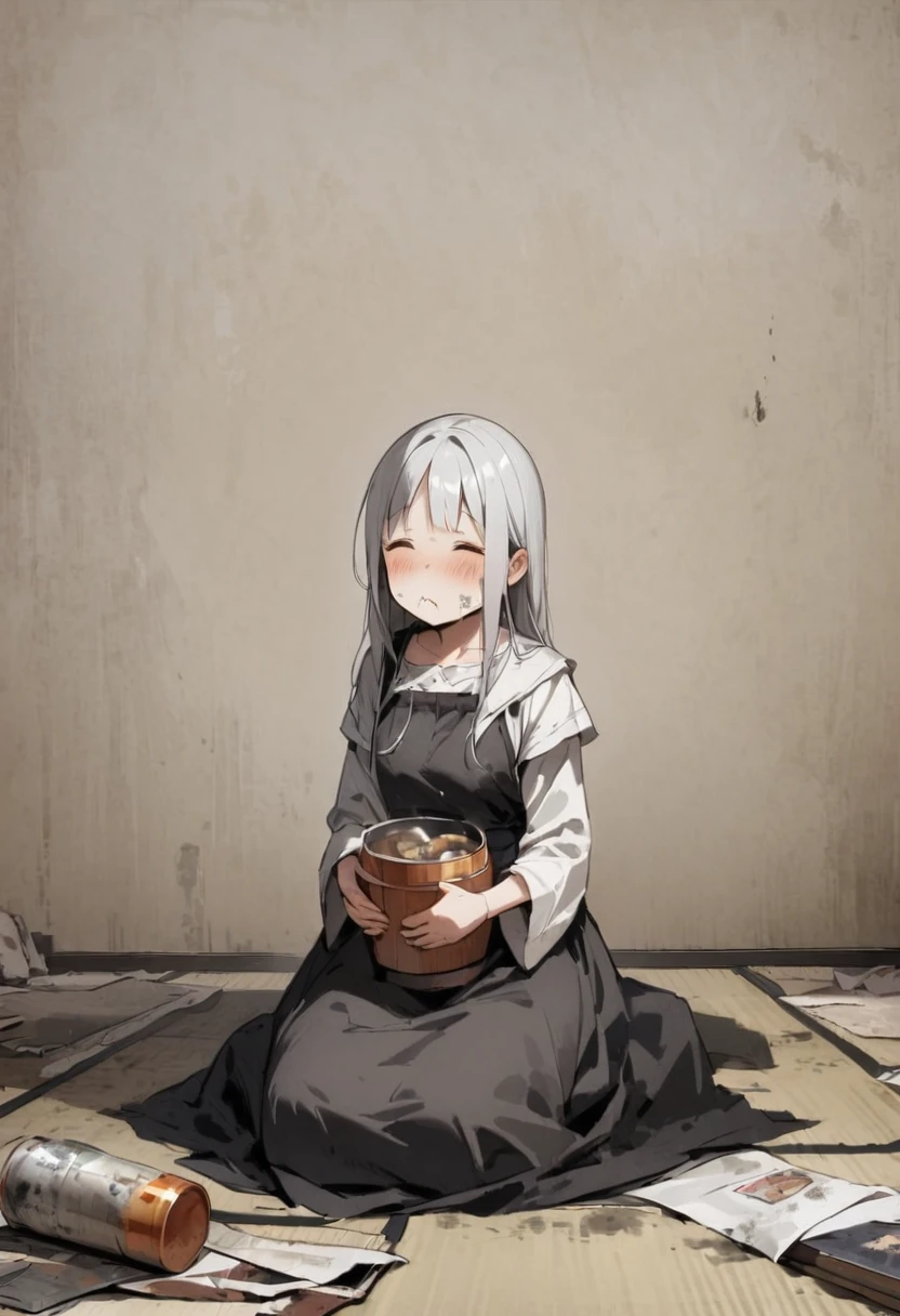 Dirty table、No dialogue、Sad、Small room、Dirty、dirty、extreme poverty life、Boro family、、6age、tatami、Sunken cheeks、poor、No money、Girl、Girl、Tattered clothes、Sit down and eat、seiza、No money、Are thin、I'm not feeling well、Expressionless、Small and dirty room、The clothes are also dirty、The face is also dirty、Looks lonely、Tattered room、Twilight、Small room、Dirty property、rent51,000 yen、Dirty、ceiling is low、wooden building、Tenement、modern、Dark atmosphere、Dynamic Angle、masterpiece、best quality、ultra-detail、Both eyes open