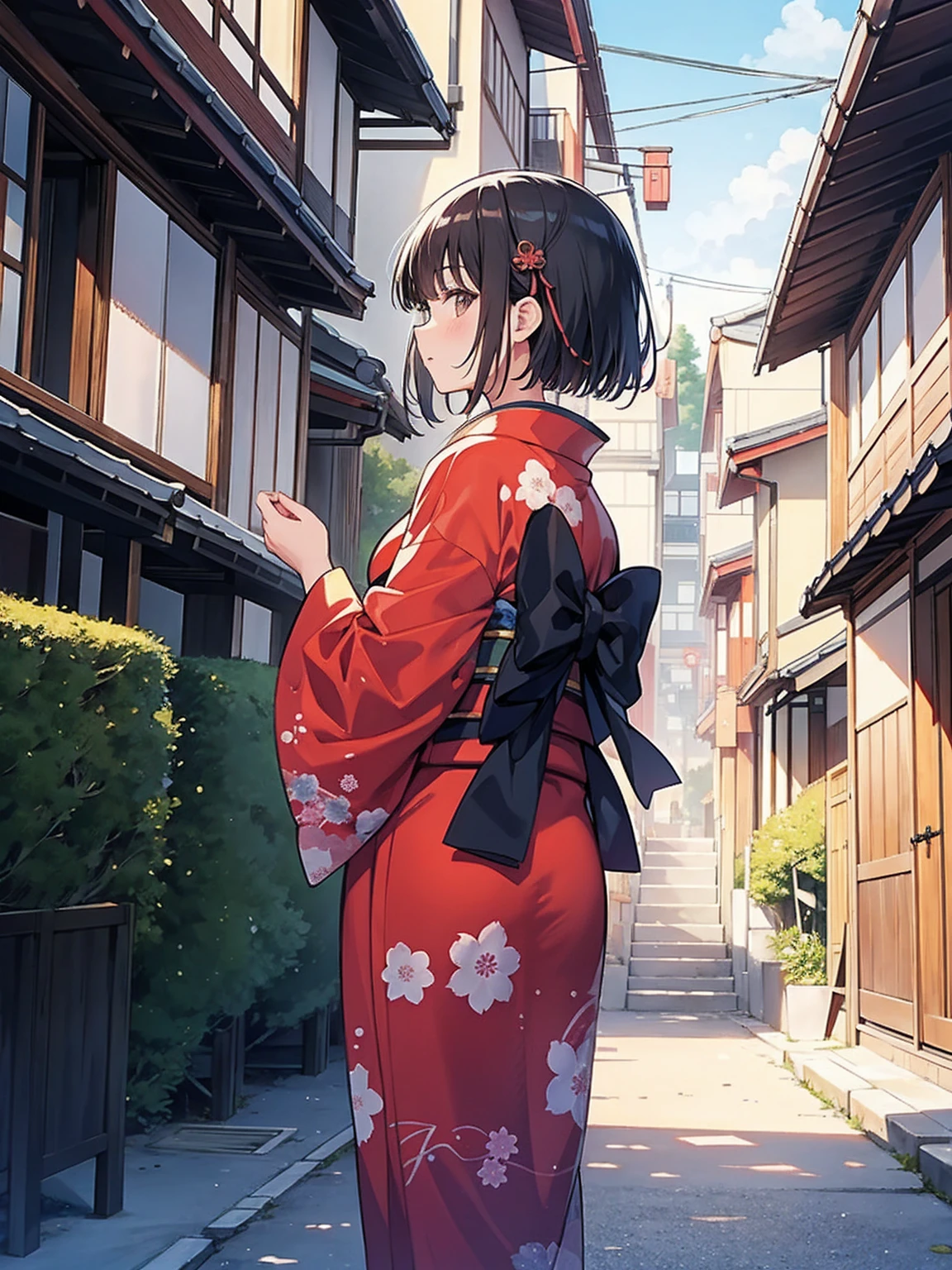 nape, Woman in kimono, Scenery of Kyoto townhouses