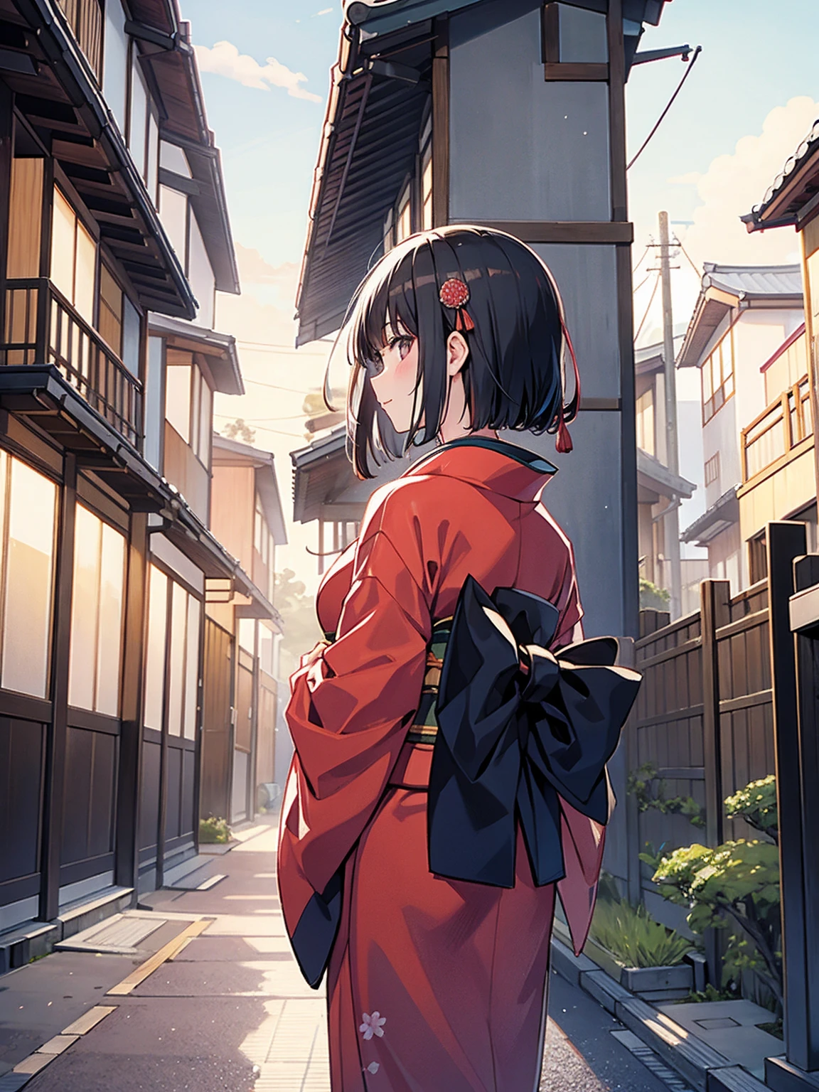 nape, Woman in kimono, Scenery of Kyoto townhouses