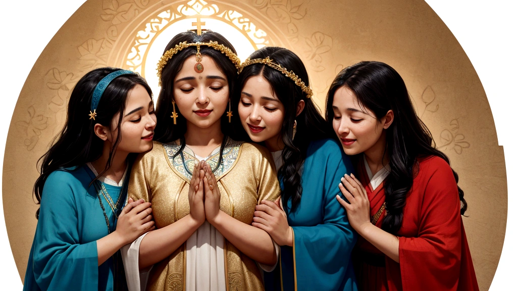 "Description: Illustrate scenes where biblical teachings of the afterlife offer comfort, guidance, and inspiration to individuals and communities. Show diverse groups engaged in worship, fellowship, and acts of compassion, inspired by the promise of eternal life and the hope of resurrection.

Details: Use vibrant colors and uplifting imagery to convey a sense of hope and spiritual empowerment. Include symbols of community unity, such as hands clasped in prayer, embracing individuals in times of sorrow or uncertainty. Show expressions of joy, compassion, and renewed faith on the faces of those receiving comfort and guidance from these teachings, illustrating their transformative impact on personal and communal faith journeys."