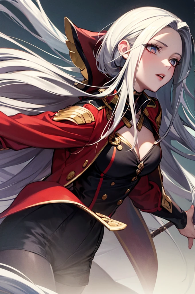 Edelgard&#39;s photo_School, Hair Ribbon, Black jacket, Black Dress, Ascot, Red Pantyhose, White gloves, High heels, Walking the battlefield, moonlight, full moon, young, Teen, (skinny), small , small, 1 Girl, (((3d, Video game))),masterpiece, Highest quality, Intricate details, 8K Ultra HD, Perfect Face, Perfect Eyes