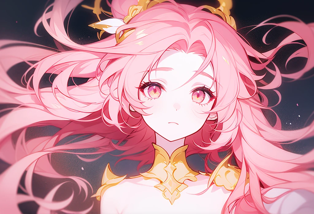 Half-length statue of a girl,K HD,4k,The face is expressionless,style anime,sideface,whitebackground,golden eyes,Pink-haired