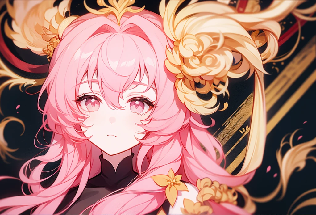 Half-length statue of a girl，K HD，4k，The face is expressionless，style anime，sideface，whitebackground，golden eyes，Pink-haired