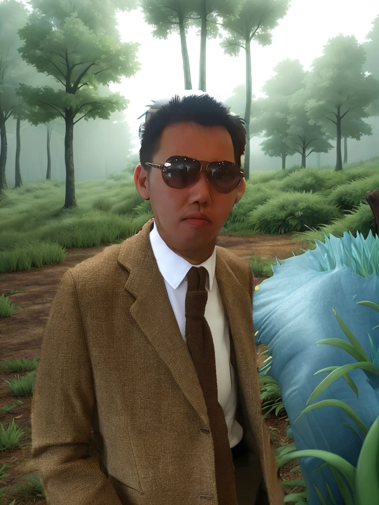 change the background to a forest with some grass on the ground