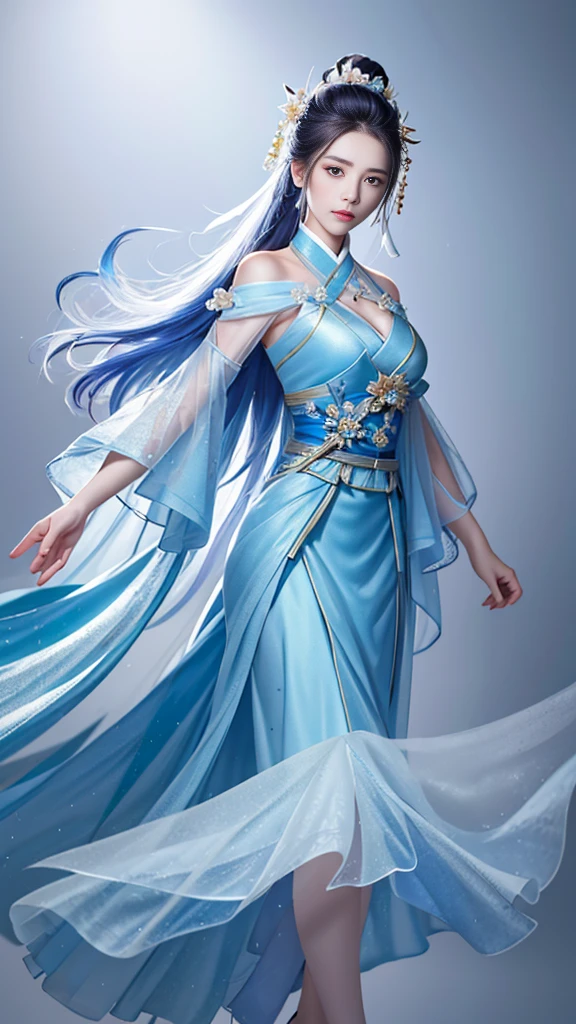 Hanfu, Ethnic style 3.2, whole body, Walking posture, Slow Motion, Men Wear whole body Multi-layered (Thick robe: 1.2), (Blue ice flower dress: 1.2), Gloves, (Very detailed, bloom: 1.5), (best quality, Alessandro Casagrande, Greg Rutkowski, Sally Mann, Concept Art, 4K), (simulation: 1.2), (HD), (Detail pupils: 1.1), (: 1.1), (Digital : 1.1), Detailed face and eyes, masterpiece, best quality, (Very detailed的照片: 1.1), 8K, Practical, (Ice hair color, Dynamic hairstyle), (Pure face_v1:0.1), Jeremy Mann, Sandra Chevrier, Maciej Kuchara, sharp, (Body tearing: 1.1), Practical, Practical shadows, (ice background: 1.2), (Michelangelo), ohwx style<Lola: (OHWX's style) masterpiece, best quality, (Extremely detailed CG unity 8k wallpaper, masterpiece, best quality, Extremely detailed, The best shadow), (Detailed background), (Beautiful and delicate face, Beautiful and delicate eyes), High contrast, (Optimal lighting, Extremely delicate and beautiful), (girl:1.5), Dynamic Angle, Beautiful and delicate light, (portrait:0.2),Dynamic Angle, Beautiful and delicate light, (portrait:0.2),sulking,whole body,