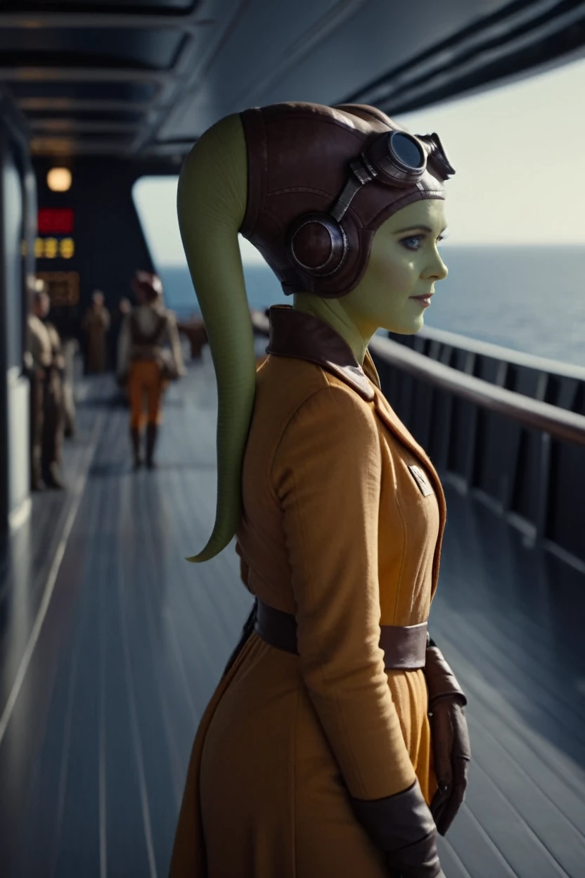 cinematic film still hera syndulla bun at cruise ship deck, medium shot . shallow depth of field, vignette, highly detailed, high budget Hollywood movie by tim burton, bokeh, cinemascope, moody, epic, gorgeous, film grain, grainy