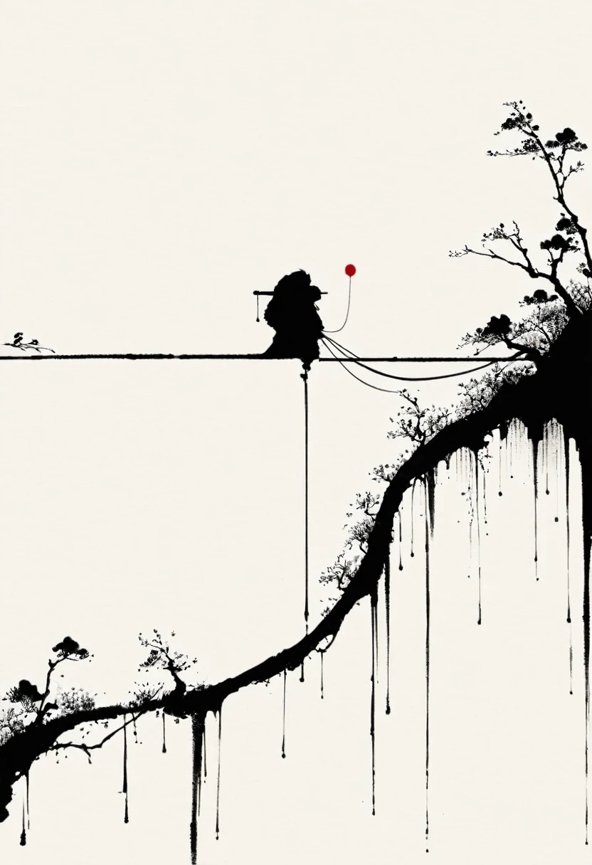 中国Ink Painting, Gray and White, Minimum, Wire, White background,The Trail, Minimalism, Wire性风格, Huge negative space, Ink Painting, Abstract