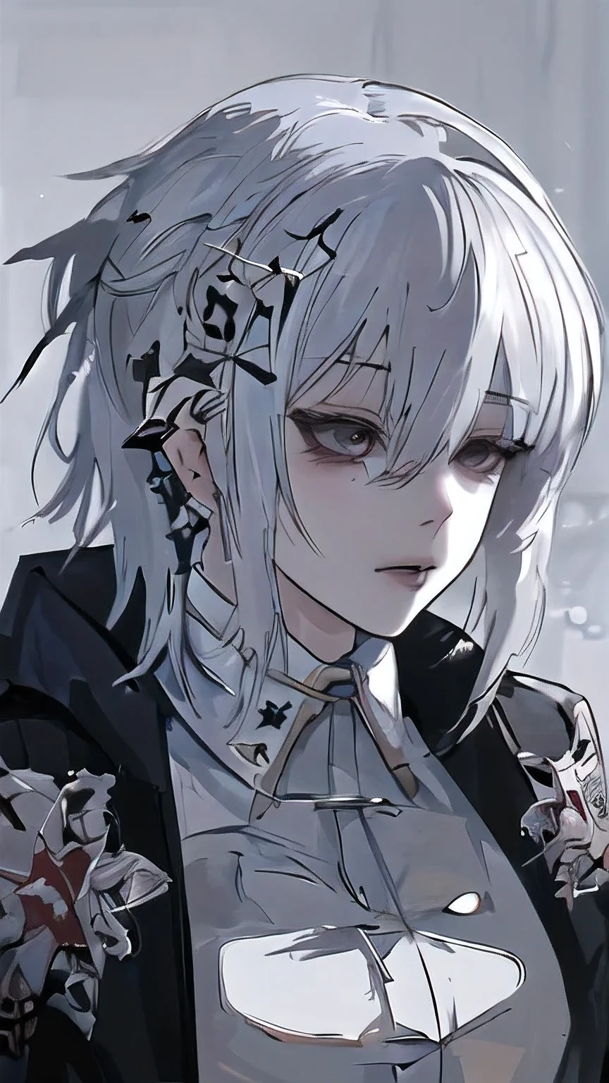 anime girl with white hair and black jacket looking at camera, girl with white hair, detailed portrait of anime girl, from girls frontline, semirealistic anime style, stunning anime face portrait, beautiful anime portrait, perfect white haired girl, fine details. girls frontline, realistic anime artstyle, made with anime painter studio, portrait anime girl, anime realism style, white haired