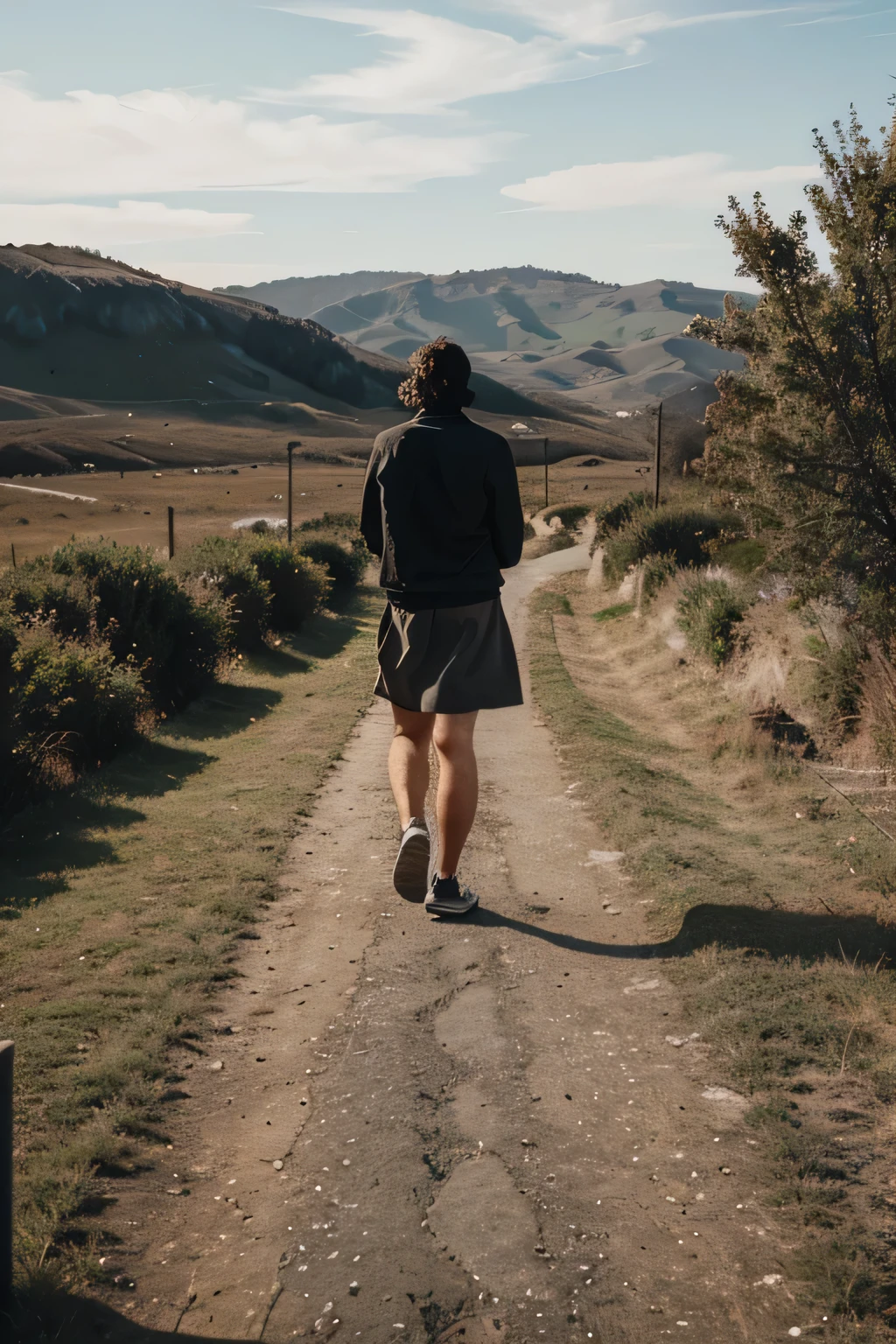 Draw me a picture of someone walking further and further away, facing backwards, only the back can be seen