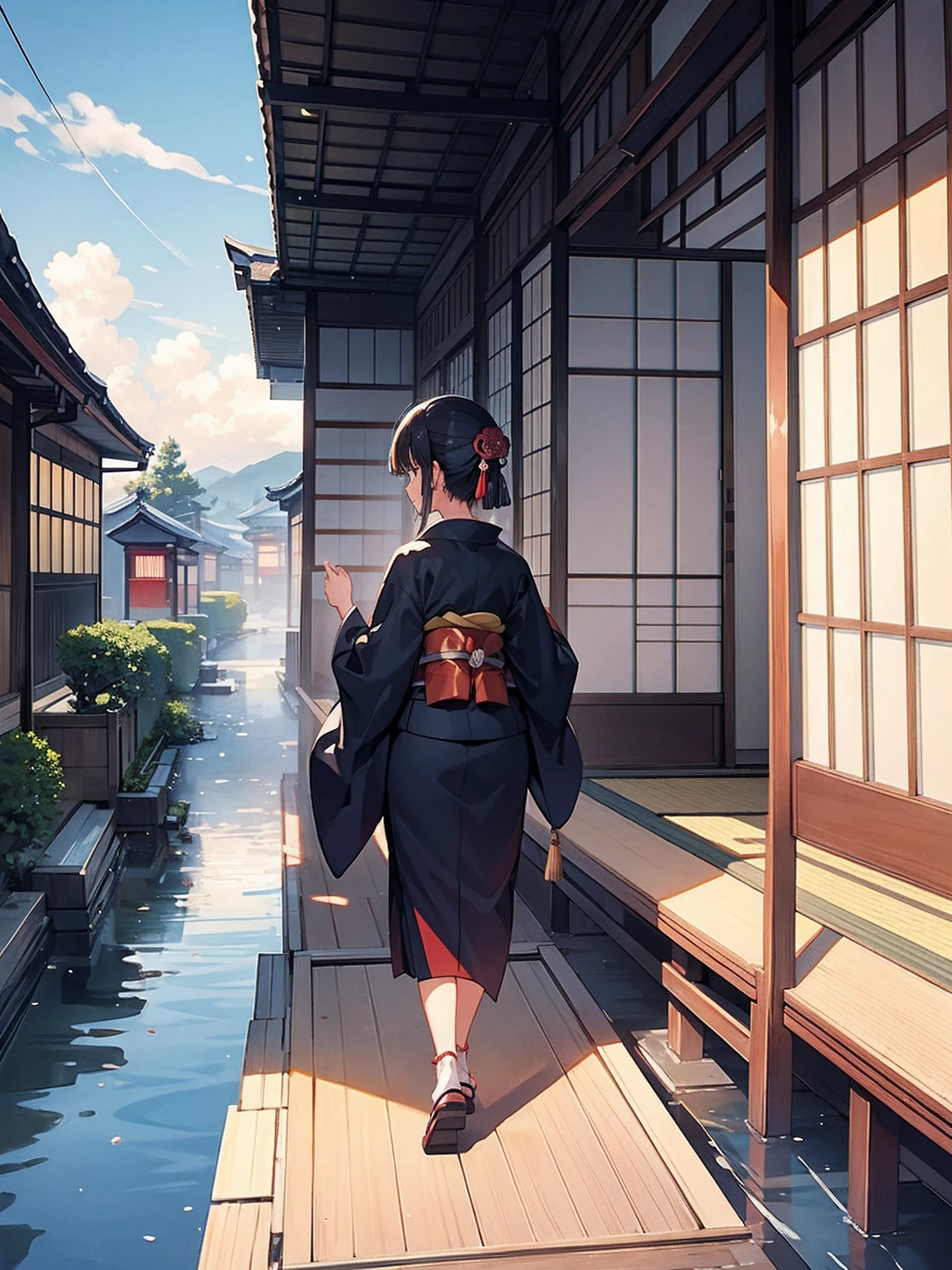 nape, Woman in kimono, Scenery of Kyoto townhouses, Infinite Tatami Room