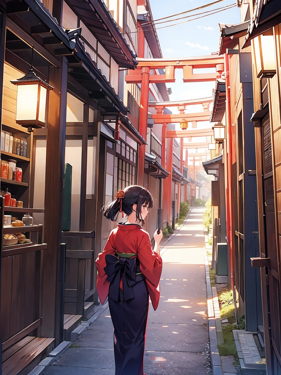 nape, Woman in kimono, Scenery of Kyoto townhouses, Infinite Torii