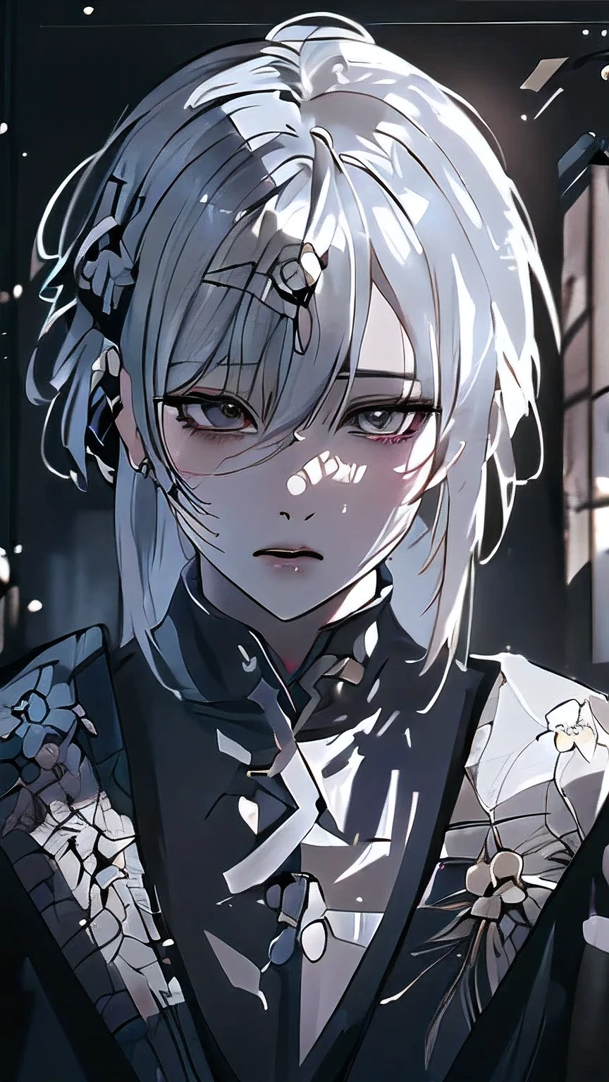 anime girl with white hair and black jacket looking at camera, girl with white hair, detailed portrait of anime girl, from girls frontline, semirealistic anime style, stunning anime face portrait, beautiful anime portrait, perfect white haired girl, fine details. girls frontline, realistic anime artstyle, made with anime painter studio, portrait anime girl, anime realism style, white haired