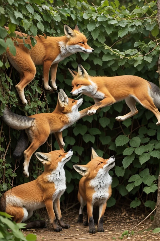 The fox asked his friends for help, but was unable to reach the vine.