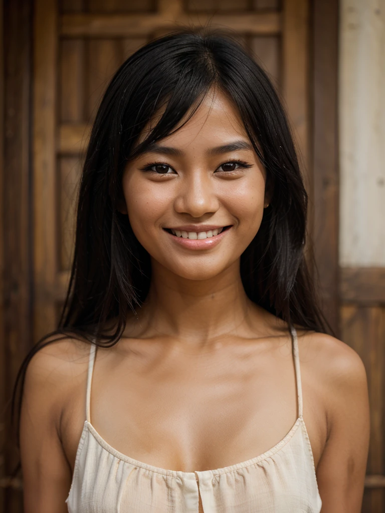 Cute girl,cambodian, black hair, tanned skin, smiling, headshot, small , 