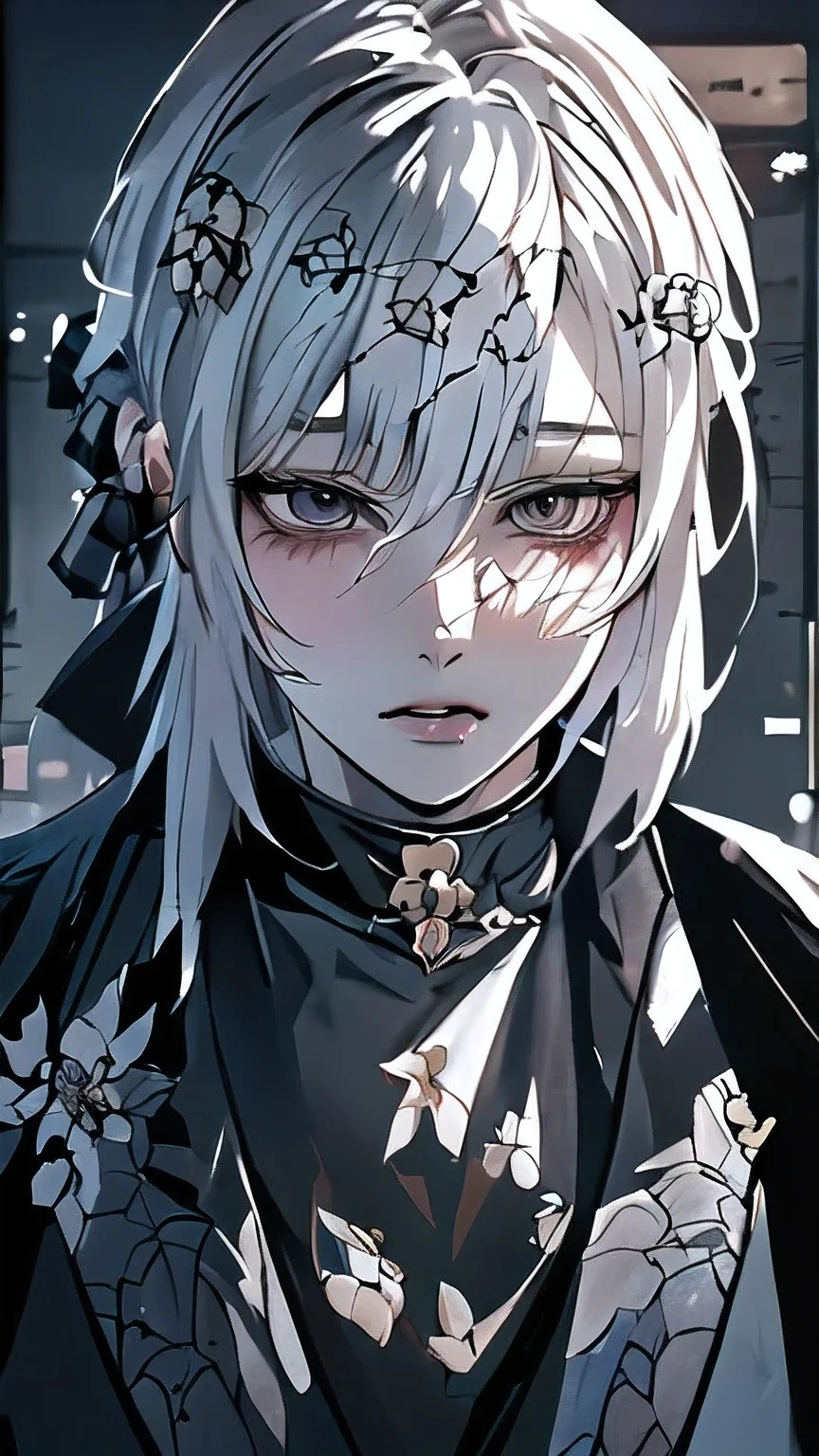 anime girl with white hair and black jacket looking at camera, girl with white hair, detailed portrait of anime girl, from girls frontline, semirealistic anime style, stunning anime face portrait, beautiful anime portrait, perfect white haired girl, fine details. girls frontline, realistic anime artstyle, made with anime painter studio, portrait anime girl, anime realism style, white haired
